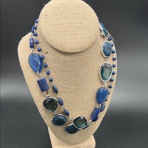 Chico’s Blue & Silver Tone Statement Necklace NEW